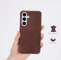 Galaxy S26 Plus için, Hakiki Deri, El Yapımı Kılıf, İç Yüzeyi Kadife, Antik Kahve