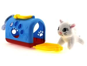 Taşıma Çantalı Peluş Beyaz Yavru Kedi