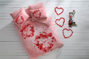 Taç Glow Parlayan Çift Kişilik Nevresim Takımı Roses Pembe
