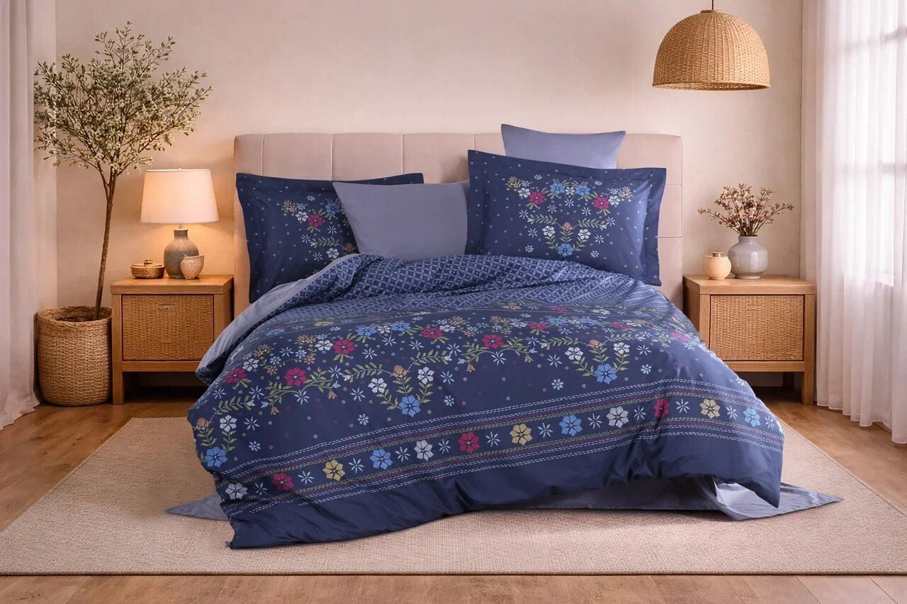 Hobby Çift Kişilik Poplin Nevresim Clarice Lacivert