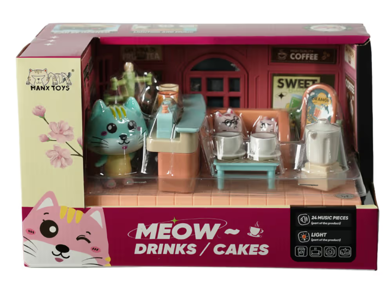 Sesli Işıklı Minyatür Kedi Kahve Dükkanı Oyun Seti