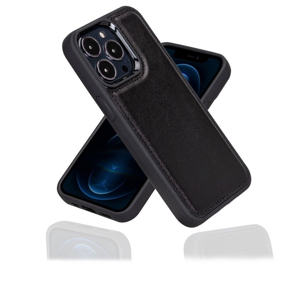Bouletta Apple iPhone 15 Pro Max Uyumlu Deri Arka Kapak RST1 Siyah