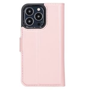 Apple iPhone 13 Pro Uyumlu Deri Cüzdanlı Kılıf NU2 Pembe