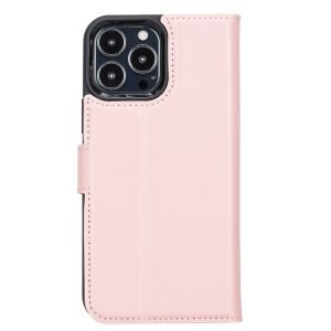 Apple iPhone 13 Pro Max Uyumlu Deri Cüzdanlı Kılıf NU2 Pembe