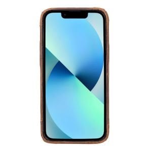 Apple iPhone 13 Uyumlu Deri Arka Kapak ROCK G2 Kahverengi