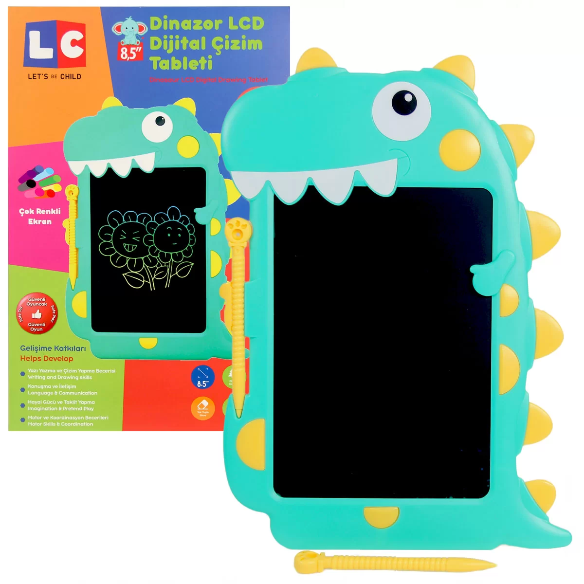 LCD Dijital Renkli Dinozor Çizim Tableti 8,5 İnç - LC-30960