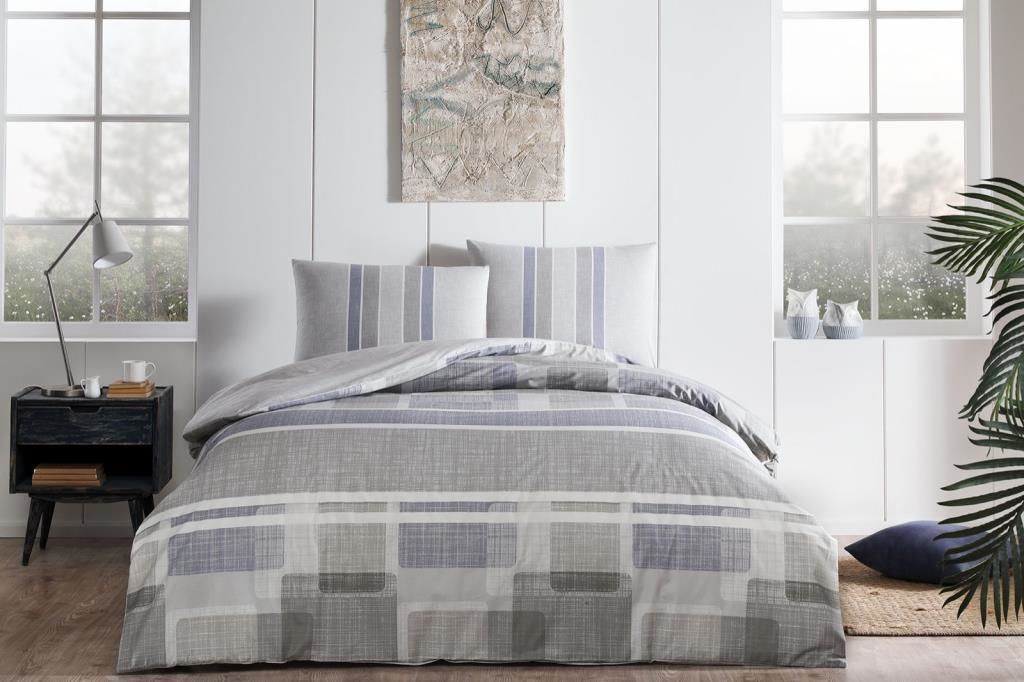 Taç Çift Kişilik Ranforce Nevresim Takımı Domino Mavi