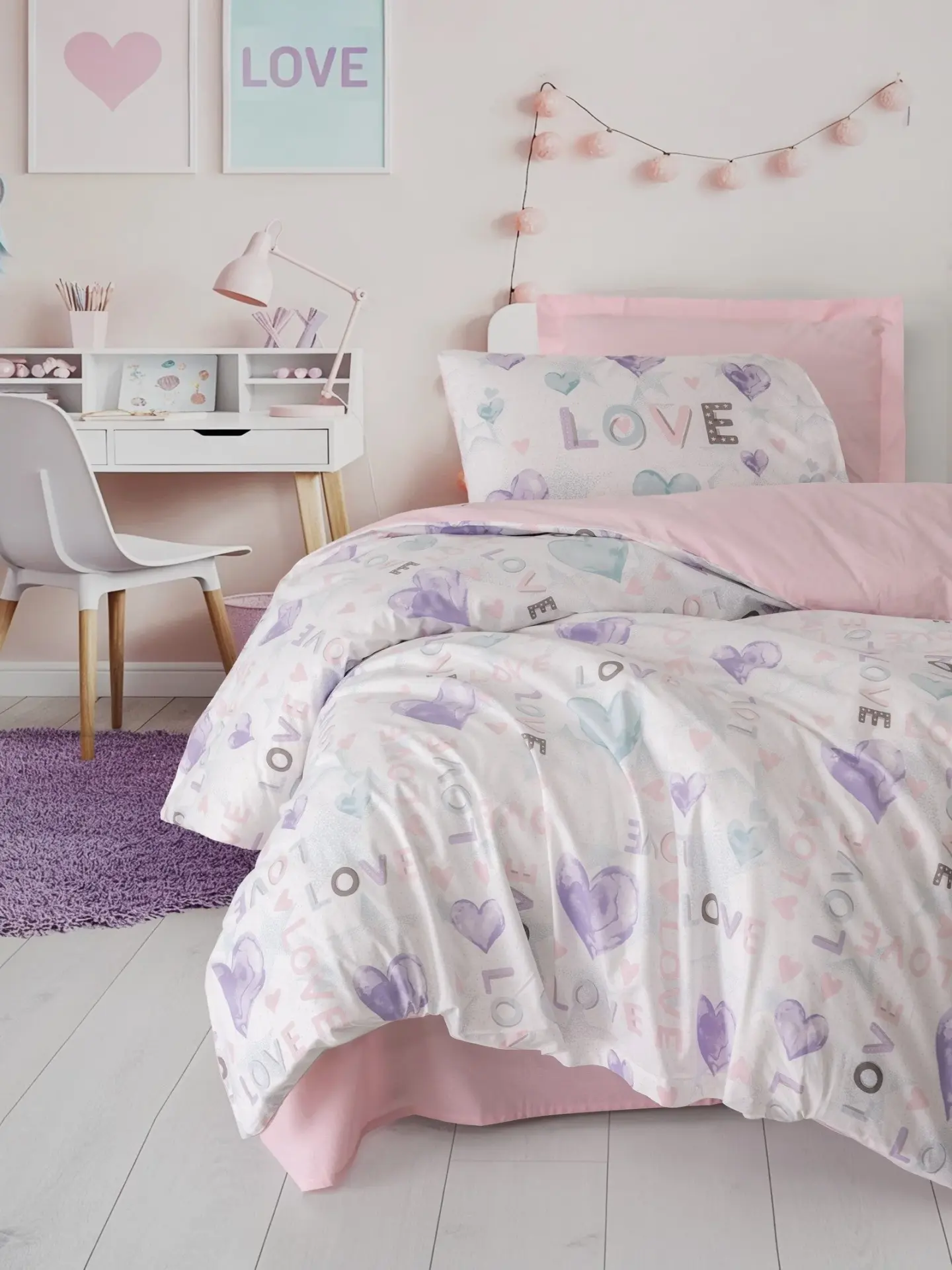 Cotton Box Genç Ranforce Nevresim Takımı Tek Kişilik Lovella Pembe