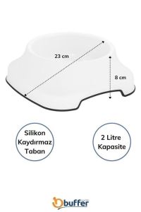 Silikon Kaydırmaz Taban Plastik Kedi ve Köpek Mama ve Su Kabı 2 L