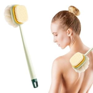 Banyo Lifi ve Süngeri 2 si 1 Arada Çift Taraflı Uzun Saplı Fırçalı Banyo Vücut Sırt Fırçası Banyo Lifi