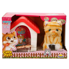 Sesli ve Hareketli Kulübeli Sevimli Peluş Kedi
