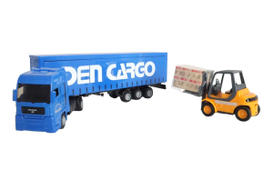 Kutulu Sürtmeli Forklift ve Mavi Konteynır Tır