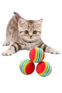3lü Gökkuşağı Sünger Kedi Köpek Çiğneme Oyun Topu 4,2 cm