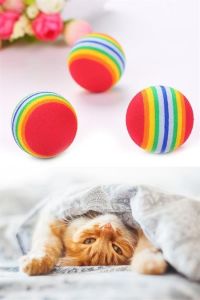 3lü Gökkuşağı Sünger Kedi Köpek Çiğneme Oyun Topu 4,2 cm