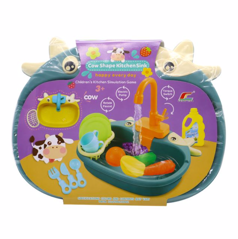 İnek Temalı Aksesuarlı Yeşil Sulu Mutfak Lavabosu