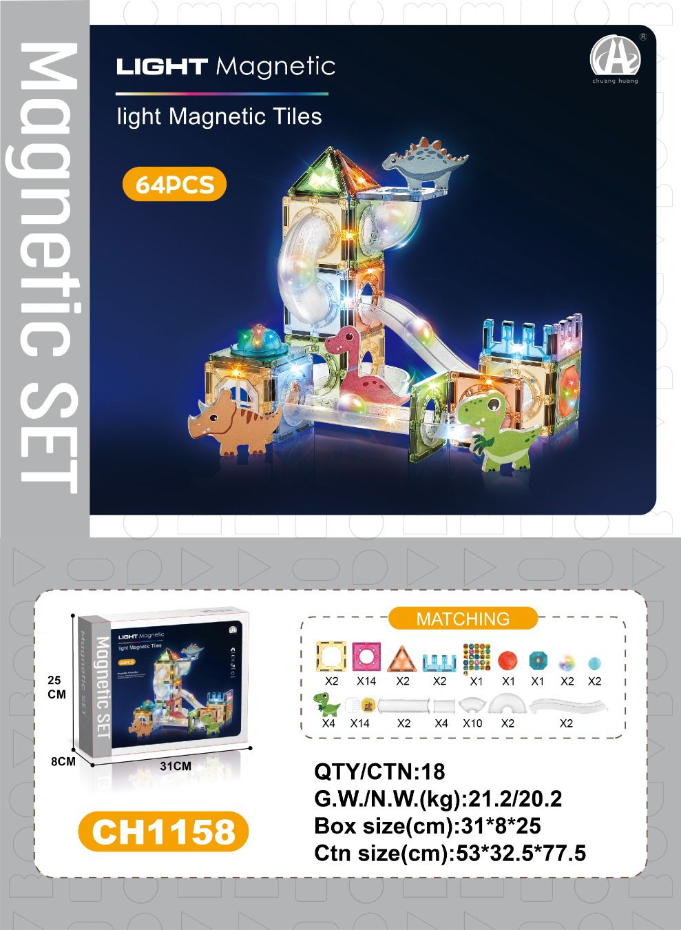 03-CH1158 7,5 CM MANYETİK BLOKLAR 64 PCS