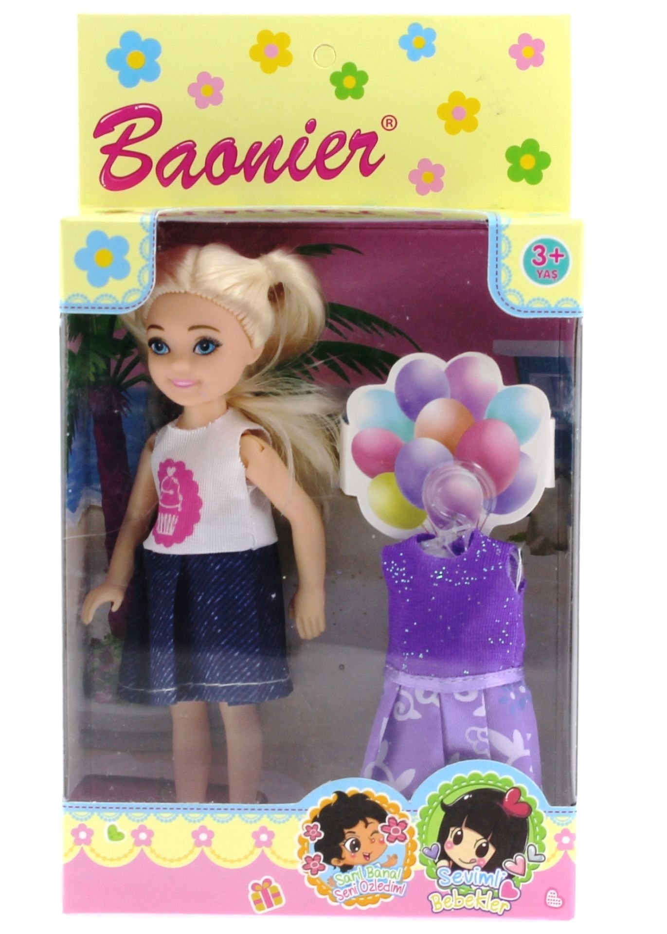 Baonier Mor Yedek Elbiseli Bebeğim