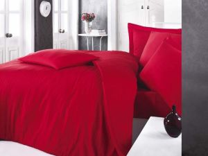 Clasy Çizgili Saten Nevresim Takımı Çift Kişilik Kırmızı