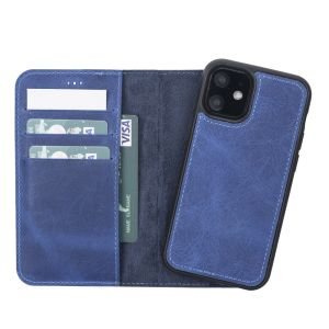 Apple iPhone 12 Mini Uyumlu Deri Cüzdanlı Kılıf G21 Mavi