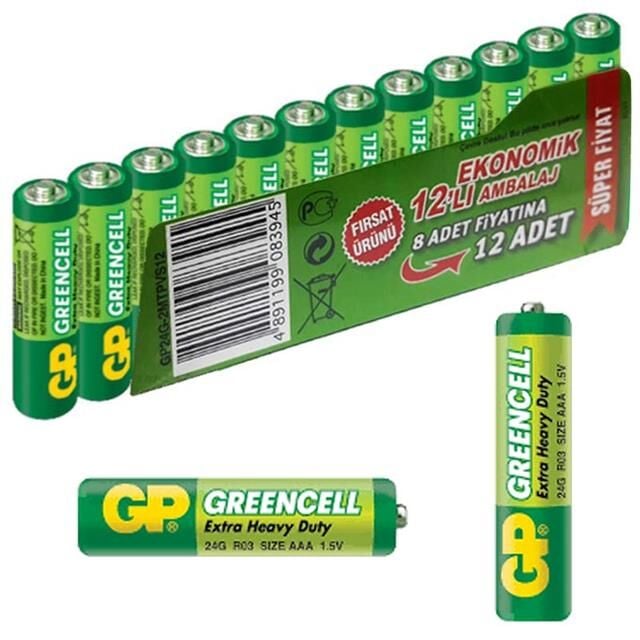 GP İnce AAA 12'li Kalem Pil 24G-VS12