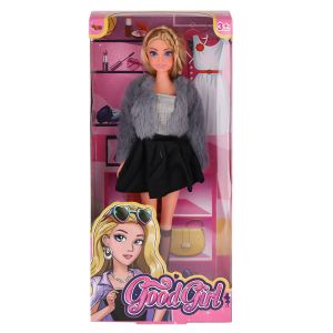 WG-115519-20 Kürk Ceketli Elbiseli Bebek 29 cm  - 1 Adet Stokta Olan Gönderilir