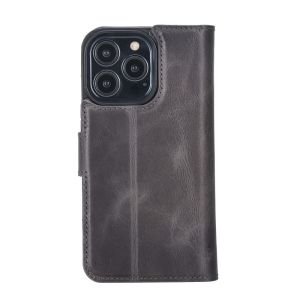 Apple iPhone 13 Pro Uyumlu Deri Cüzdanlı Kılıf VS4EF Gri