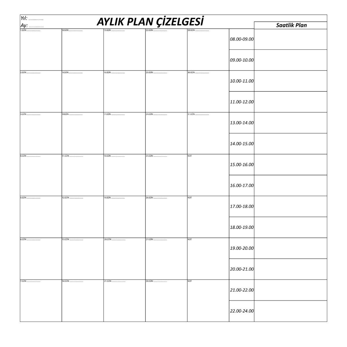 Aylık Planlayıcı Manyetik Duvar Stickerı Takvim Plan Çizelgesi - Ürün Boyutları: 110 cm x 100 cm