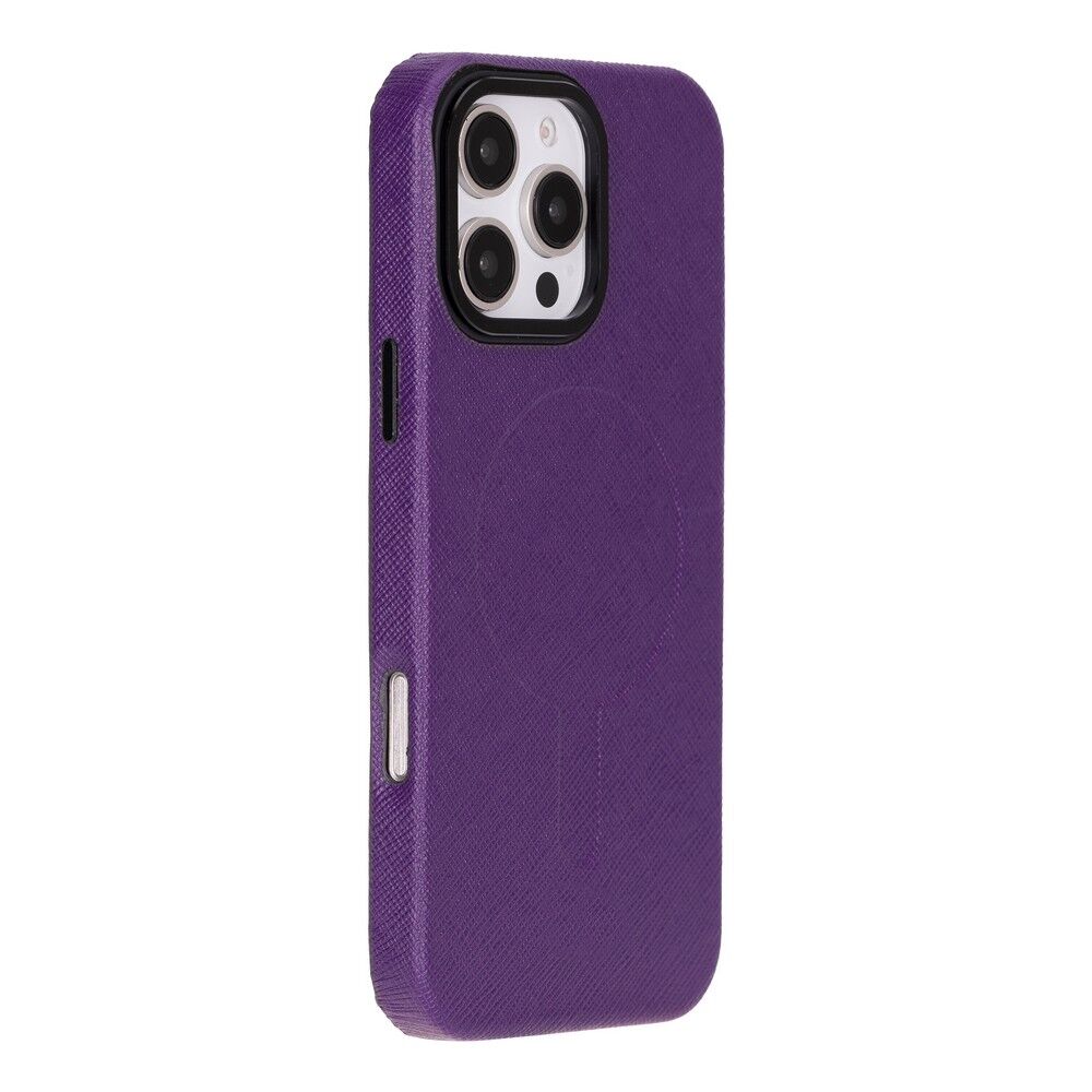 Apple iPhone 16 Pro uyumlu, Hakiki Deri, El Yapımı Kılıf, Mor