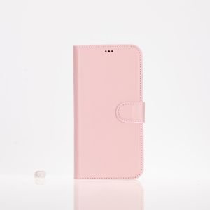 Apple iPhone 16 Pro uyumlu, Hakiki Deri, El Yapımı, Cüzdanlı Kılıf, Toz Pembe