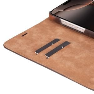 Apple iPhone 16 Pro uyumlu, Hakiki Deri, El Yapımı, Cüzdanlı Kılıf, Antik Kahve