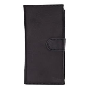 Apple iPhone 16 Pro Max uyumlu, Hakiki Deri, El Yapımı, Cüzdanlı Kılıf, Mat Siyah