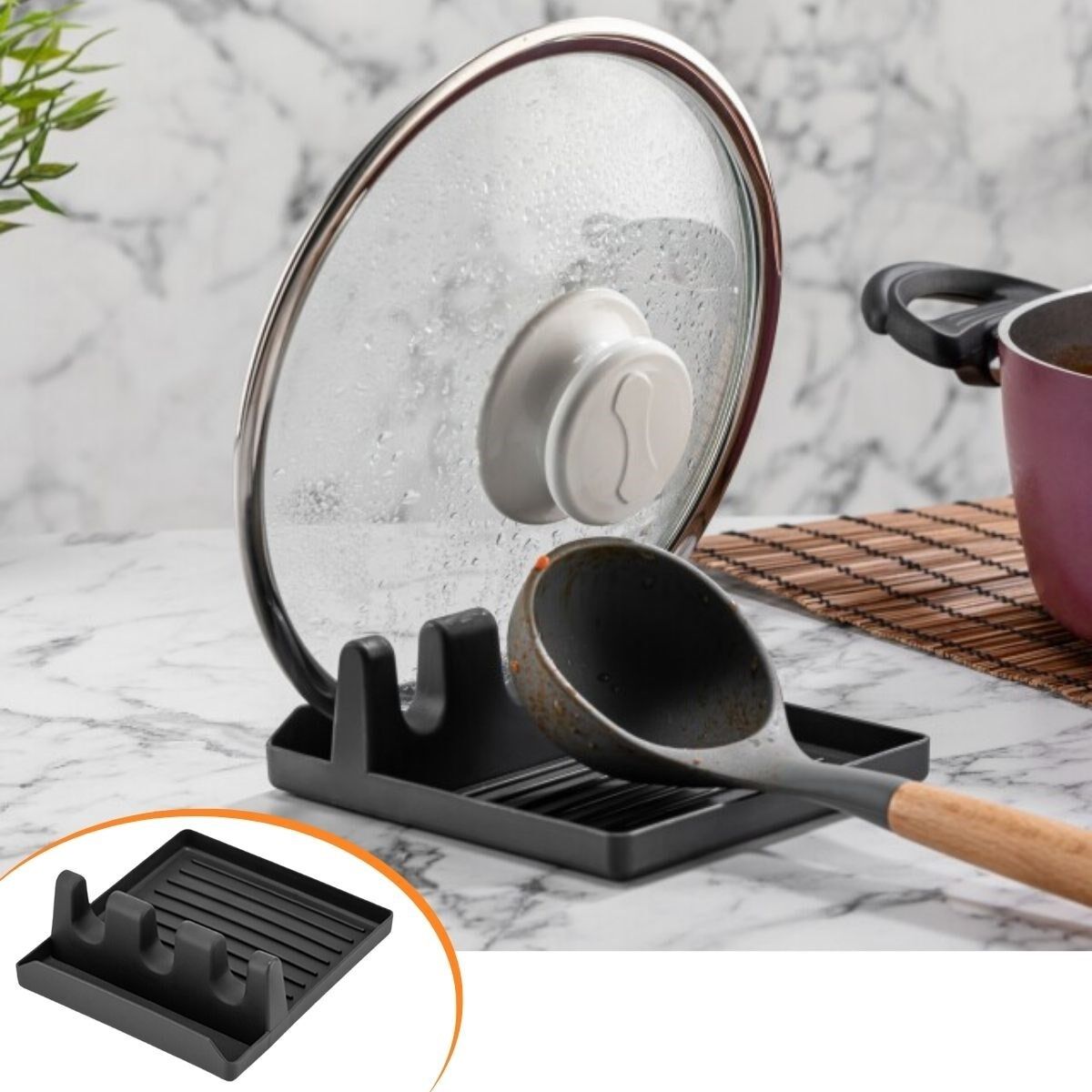 Tencere Kapak Tutuculu Kaşıklıklı Tencere Kapak Standı Pratik Kaşık Kepçe Altlık Düzenleyici -  Stokta Olan Renk Gönderilir