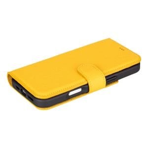 Apple iPhone 16 Pro Max uyumlu, Hakiki Deri, El Yapımı, Cüzdanlı Kılıf, Sarı