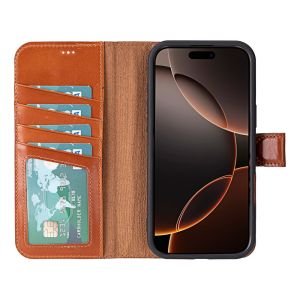 Apple iPhone 16 Pro Max uyumlu, Hakiki Deri, El Yapımı, Cüzdanlı Kılıf, Gölgeli Taba