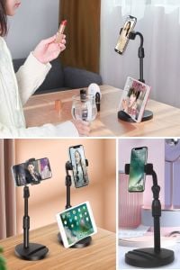 Masa Üstü Tablet ve Telefon Tutucu Plastik Aparat Siyah Telefon Standı