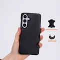 Galaxy S26 için, Hakiki Deri, El Yapımı Kılıf, İç Yüzeyi Kadife, Kömür Siyahı