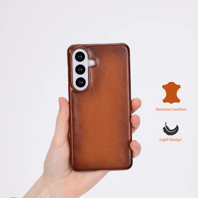 Galaxy S26 için, Hakiki Deri, El Yapımı Kılıf, İç Yüzeyi Kadife, Gölgeli Taba