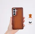Galaxy S26 için, Hakiki Deri, El Yapımı Kılıf, İç Yüzeyi Kadife, Gölgeli Taba