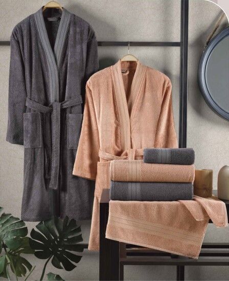 Hobby Sera  Bornoz Seti Şeftali K.Gri