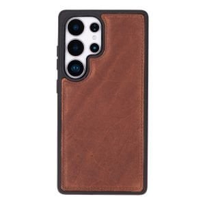 Samsung Galaxy S25 Ultra uyumlu, Hakiki Deri, El Yapımı, Cüzdanlı Kılıf, Antik Kahve