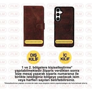 Samsung Galaxy S25 Ultra uyumlu, Hakiki Deri, El Yapımı, Cüzdanlı Kılıf, Karamel