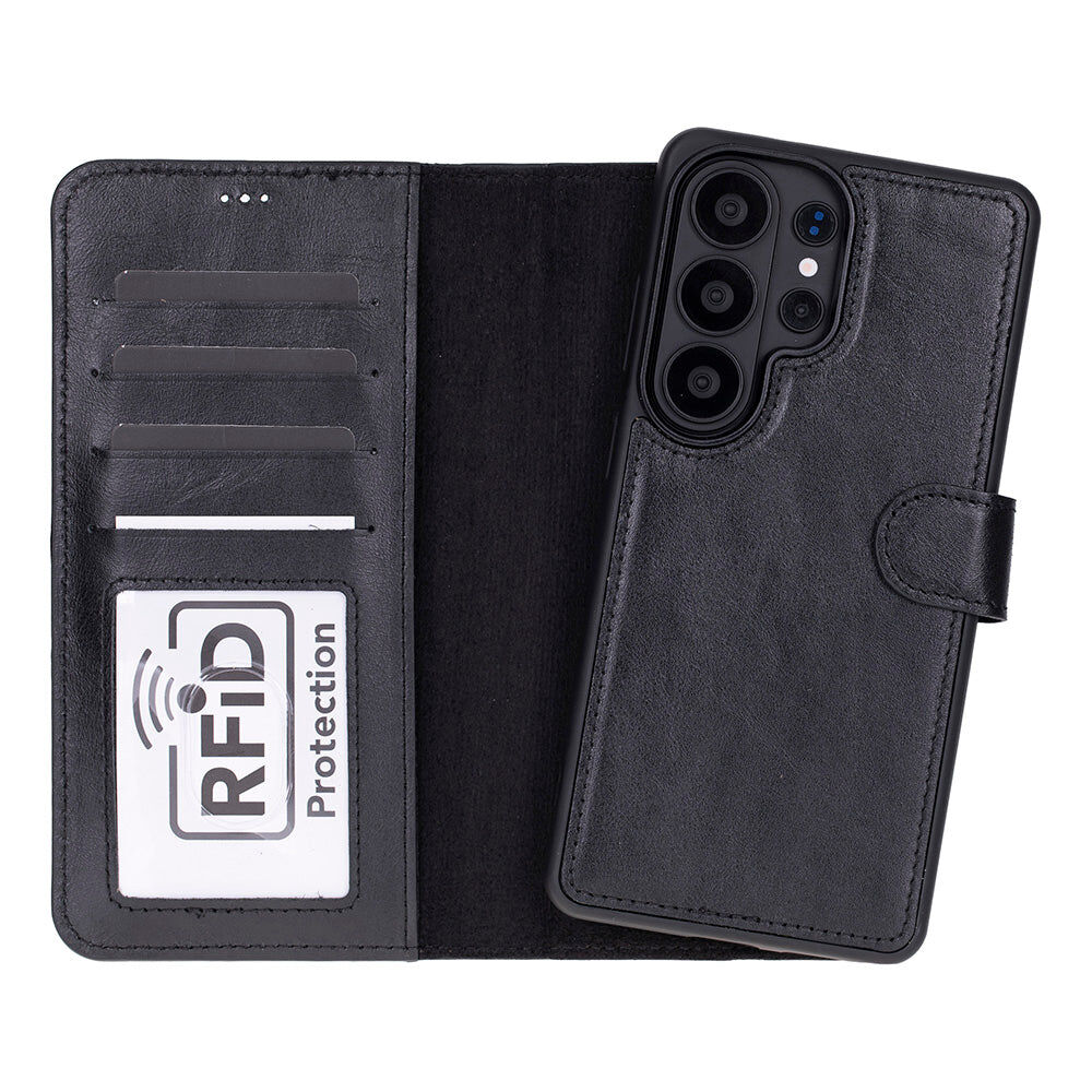 Samsung Galaxy S26 Ultra Uyumlu Manyetik Hakiki Deri Cüzdan Kılıf ,Cüzdan Taşımaya Son, Kredi Kart Yuvalı, RFID Güvenlik