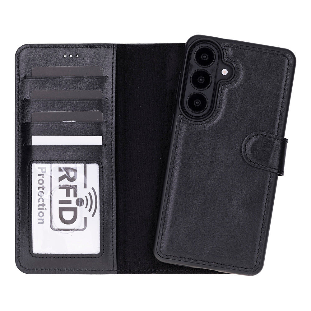 Samsung Galaxy S26 Plus Uyumlu Manyetik Hakiki Deri Cüzdan Kılıf ,Cüzdan Taşımaya Son, Kredi Kart Yuvalı, RFID Güvenlik