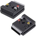 Powermaster Scart Erkek Dişi - Rca - S-Video Anahtarlı Çift Yönlü AV Görüntü Ses Çevirici Adaptör (21 Pin)