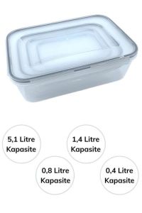4lü İç İçe Sızdırmaz Contalı Kilitli Kapaklı Plastik Erzak Saklama Kapları LC315