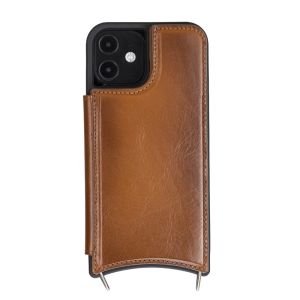 Apple iPhone 12 Pro Uyumlu Deri Askılı Kılıf UFW RST2EF Taba