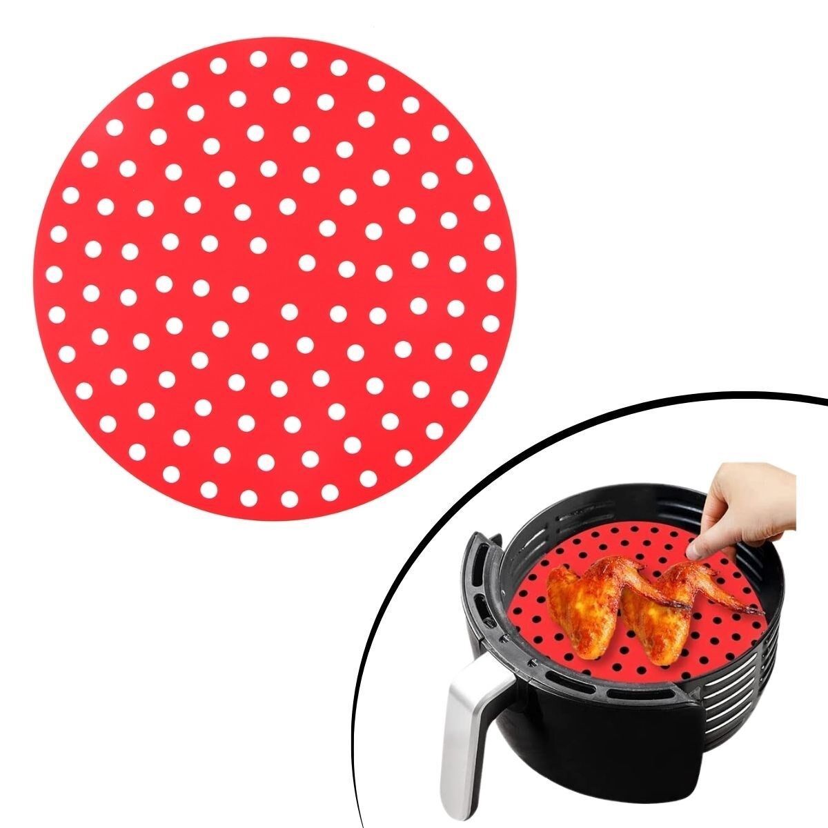 Renkli Isıya Dayanıklı Yıkanılabilir Silikon Fırın Ve Airfryer Yuvarlak Pişirme Matı 20 Cm