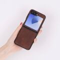 Samsung Galaxy Z Flip6 Uyumlu, Hakiki Deri, El Yapımı Arka Kapak Antik Kahve