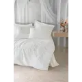 Cotton Box 3D Nakışlı Çift Kişilik Saten Nevresim Takımı Liora Ekru