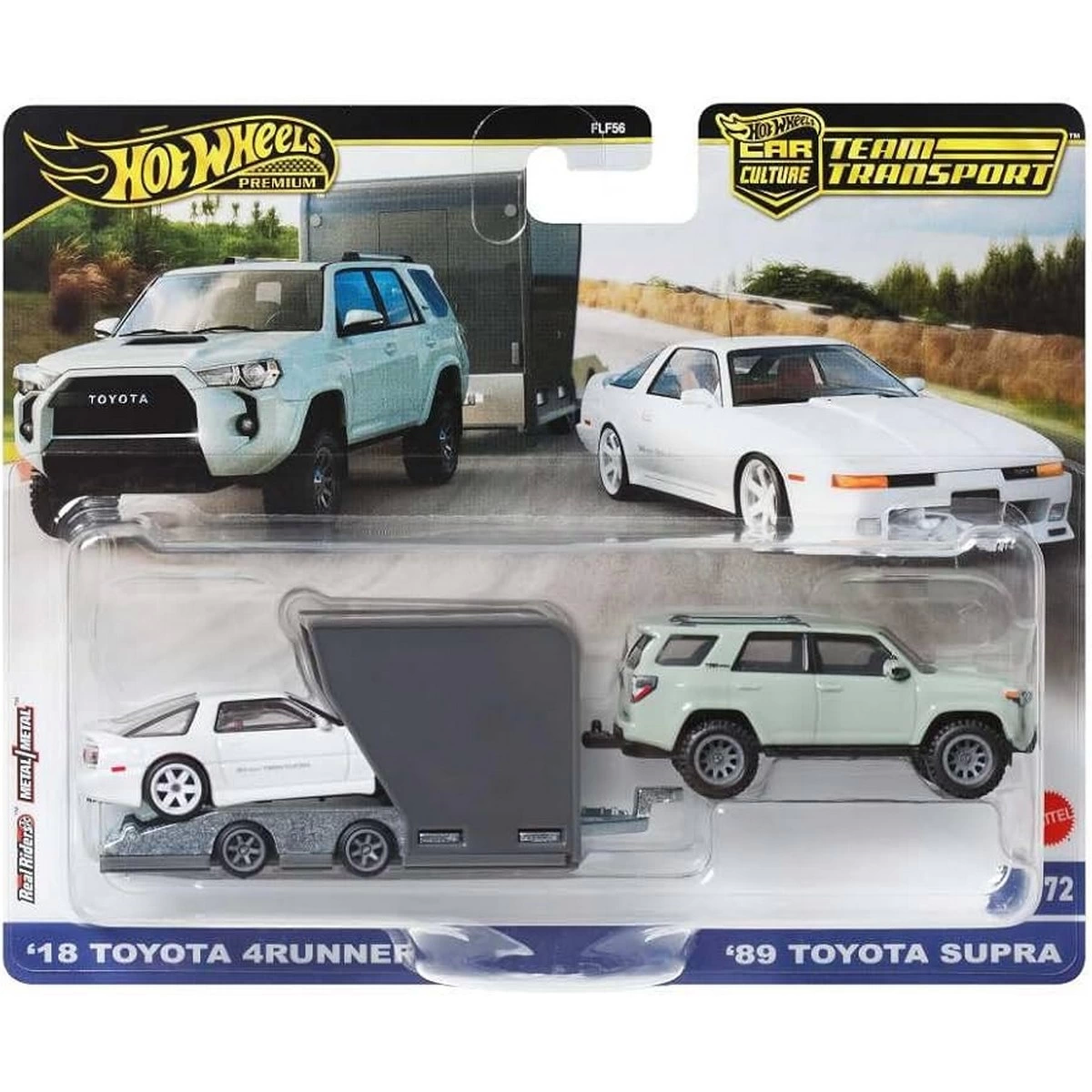 Hot Wheels Premium Team Transport 18 Toyota 4Runner -  Toyota Supra w/Open Trailer HRV37